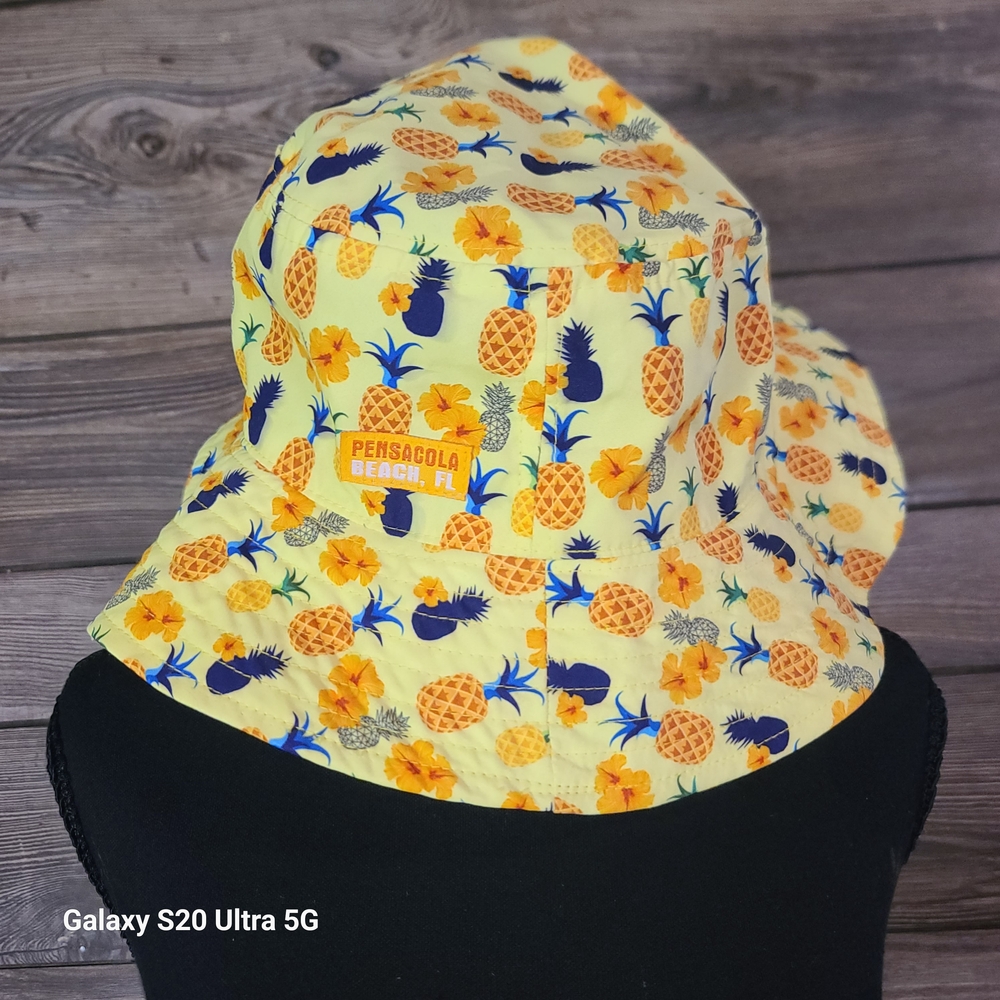 Pensacola Beach Yellow Pineapple Print Bucket Hat